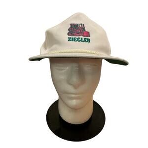 Vintage Ziegler White Rope Pink Embroider Pink Tractor Adjustable White Hat